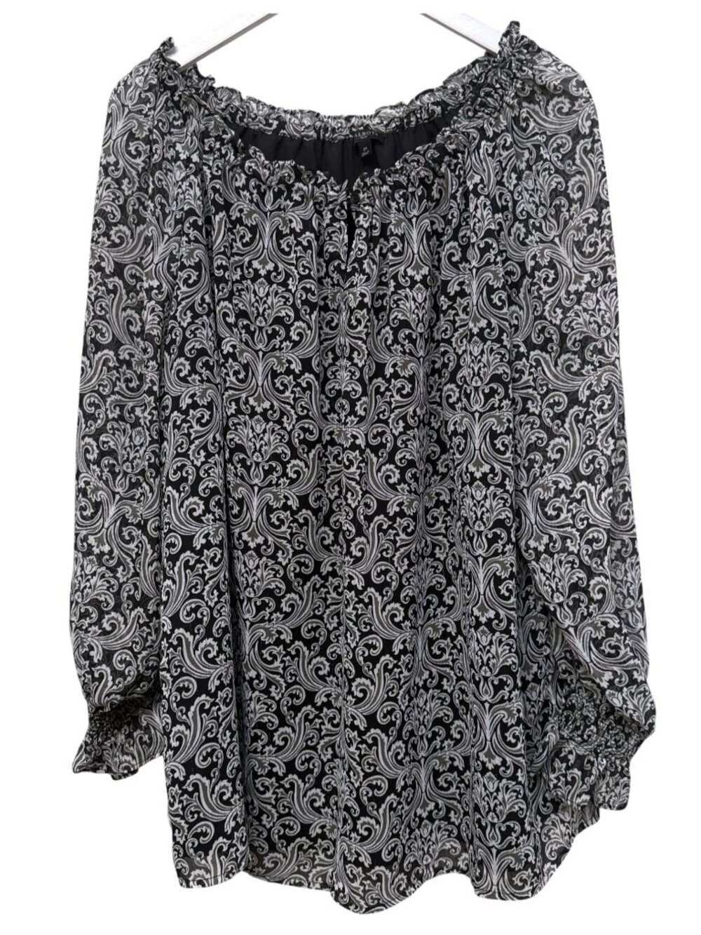 Talbots Paisley Peasant Blouse Plus Size 2X Black Gold Chiffon Womens Top NWOT